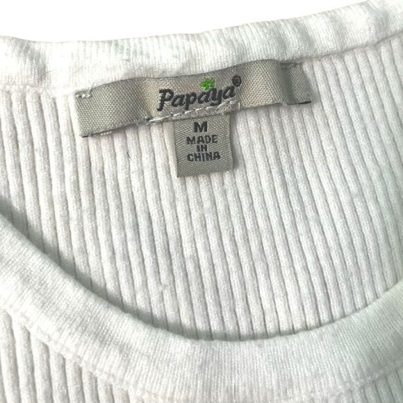 🌴 Papaya White Ribbed Crop Top Sleeveless Juniors Medium - Picture 5 of 9